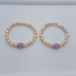 B227 Handmade Freshwater Baroque Pearl Lepidolite Stretchable Bracelet
